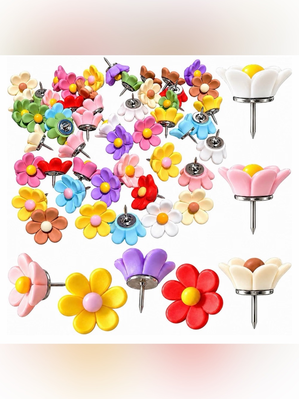 50pcs Flower Push Pins,Cute Decorative Floral ThumbTacks for Bulletin Board